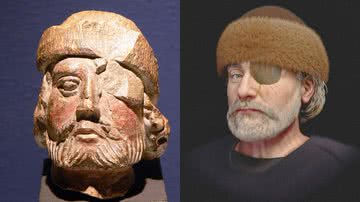 Escultura e aproximação facial do líder militar - Wikimedia Commons/Rotatebot e divulgação