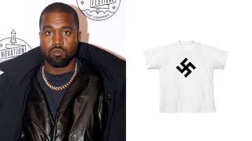 O rapper Kanye West (à esqu.) e a camiseta (à dir.) - Getty Images e divulgação/Yeezy
