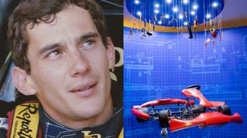 Ayrton Senna (à esqu.) e foto da exposição (à dir.) - Getty Images e Divulgação