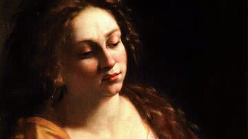 'Maria Madalena segurando um crânio' de Artemisia Gentileschi - Domínio Público