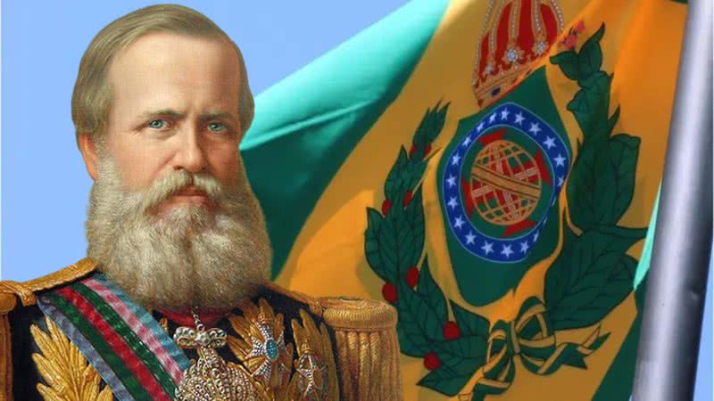 Montagem mostra Dom Pedro II e a bandeira do Brasil Império - Divulgação/TJ-MS; Wikimedia Commons via Domínio Público