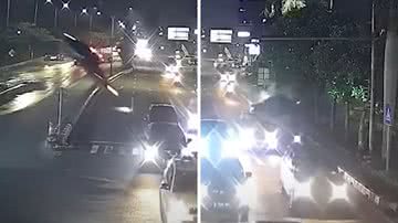 Vídeo mostra momento em que motorista despenca de ponte inacabada - Reprodução/Video/Redes Sociais/UOL