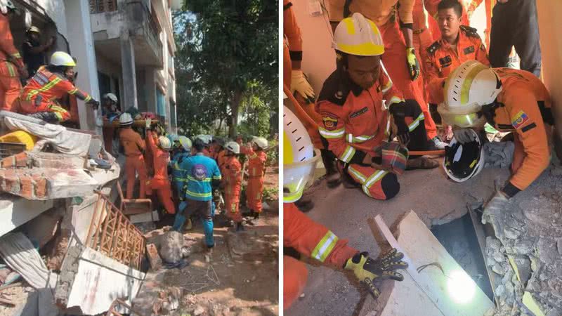 Mulher é resgatada após passar 91 horas sob os escombros - Reprodução/Corpo de Bombeiros de Mianmar