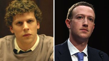 Jesse Eisenberg como Mark Zuckerberg em 'A Rede Social', e o verdadeiro criador do Facebook - Reprodução/	Columbia Pictures / Getty Images