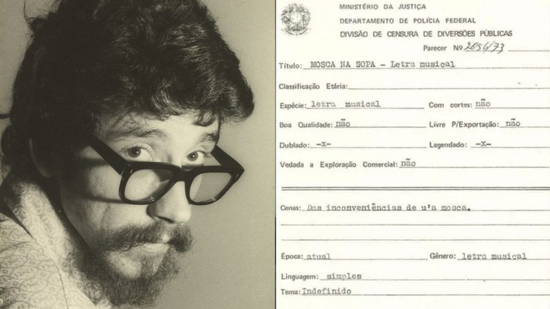 Raul Seixas e documento da censura liberando a música - Domínio Público / Reprodução