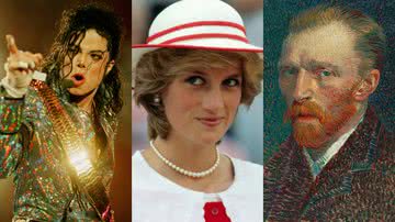 Michael Jackson, princesa Diana e autorretrato de Vincent van Gogh, respectivamente - Getty Images / Domínio Público